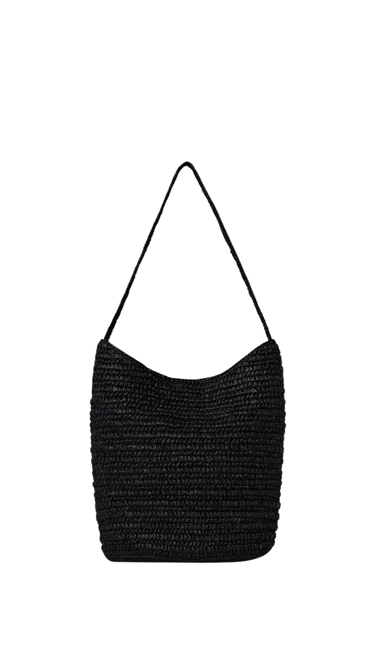 Alma Shoulder Raffia Bag in Black