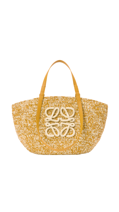 Medium Eclipse Basket in Raffia and Calfskin in Mustard