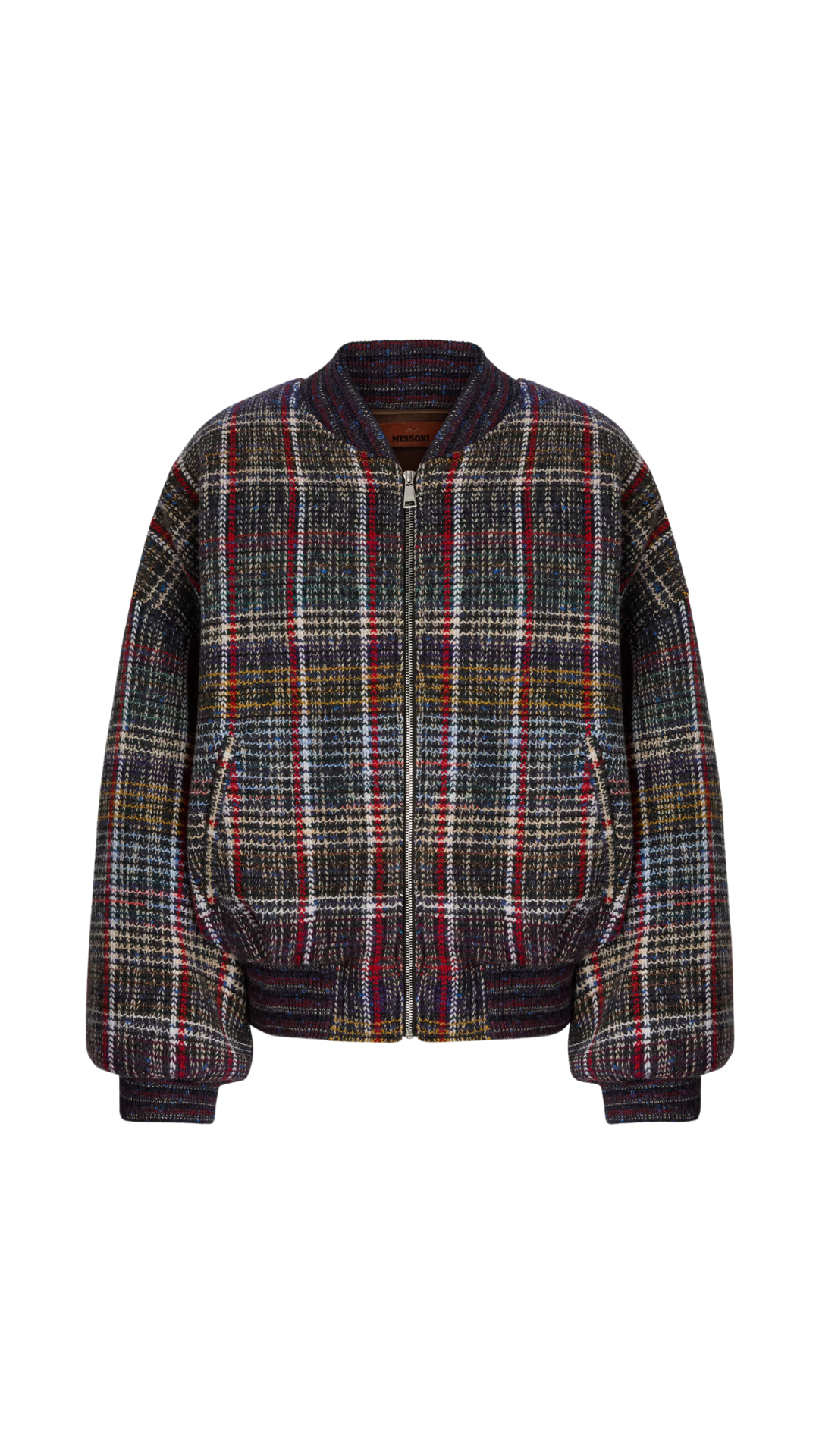 Wool Bomber Jacket with Check Motif in Multicoloured