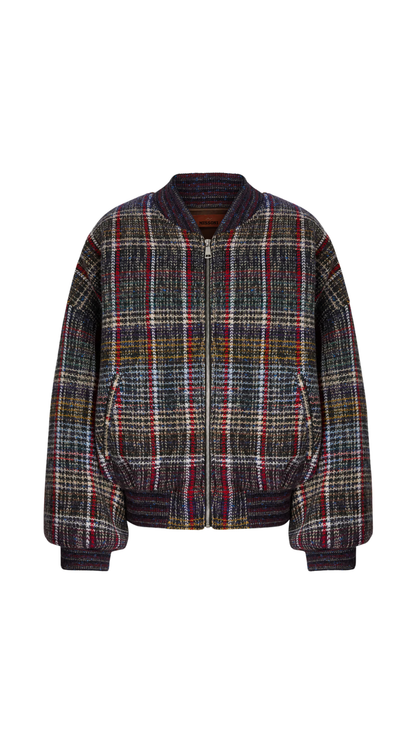 Wool Bomber Jacket with Check Motif in Multicoloured