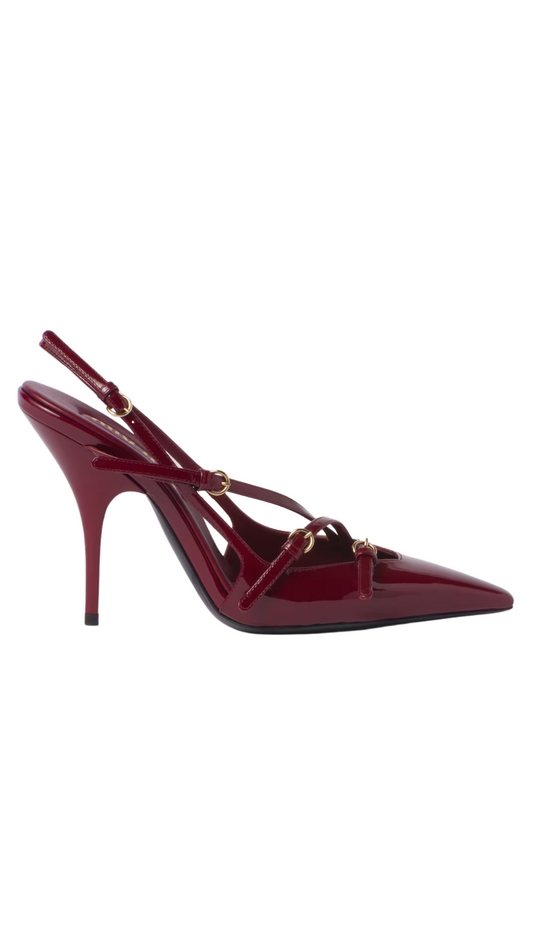 Patent Leather Slingbacks with Buckles in Crimson