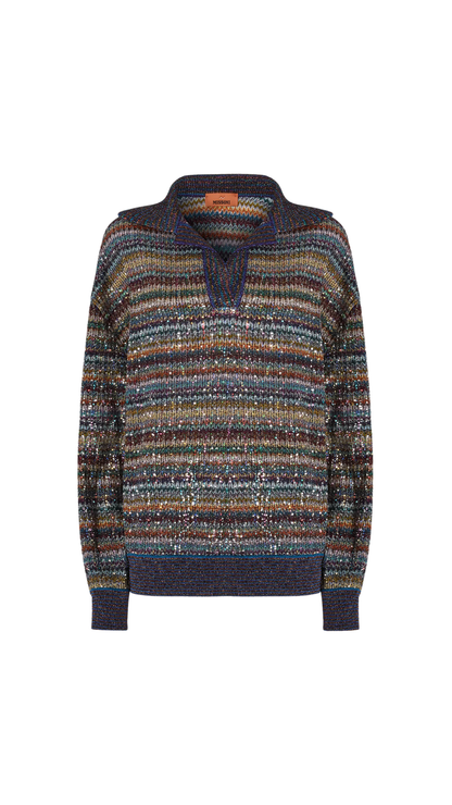 Oversized Polo Shirt with Sequins in Multicoloured