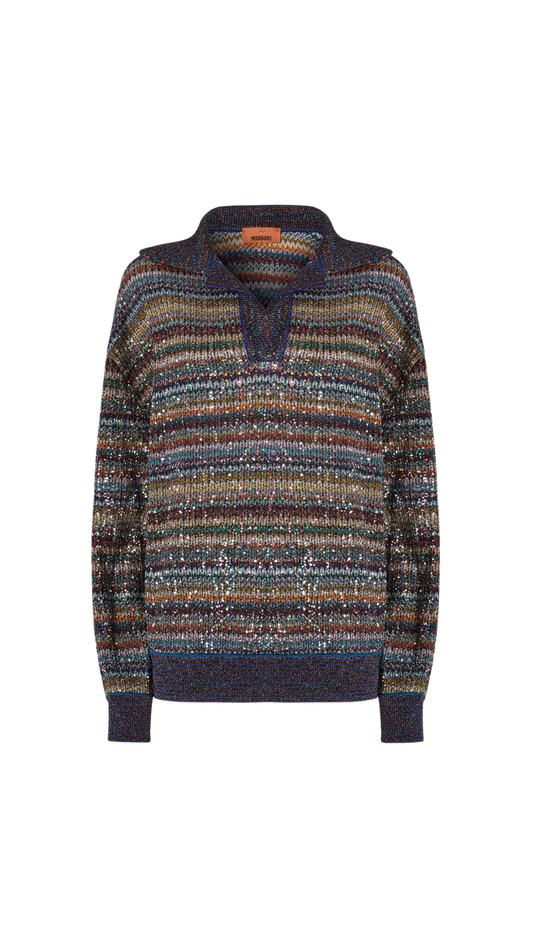 Oversized Polo Shirt with Sequins in Multicoloured