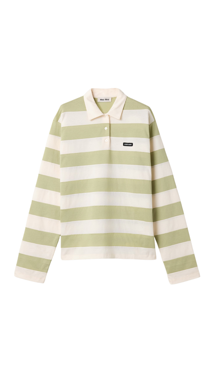 Striped Jersey Polo Shirt in Pale Rose/Agave