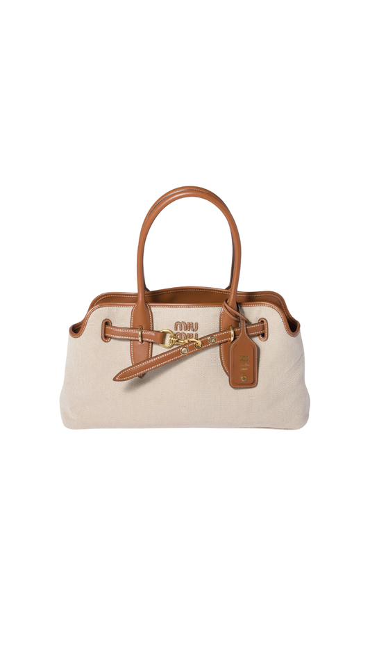 Aventure Canvas And Leather Bag in Beige/Brandy