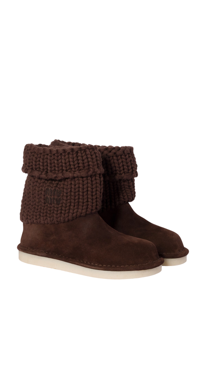 Suede and Knit Booties in Dark Brown