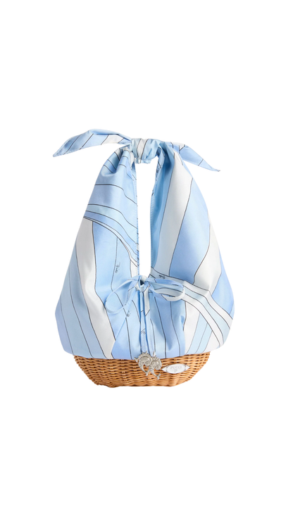 Picnic Bag in Pale Blue Silk