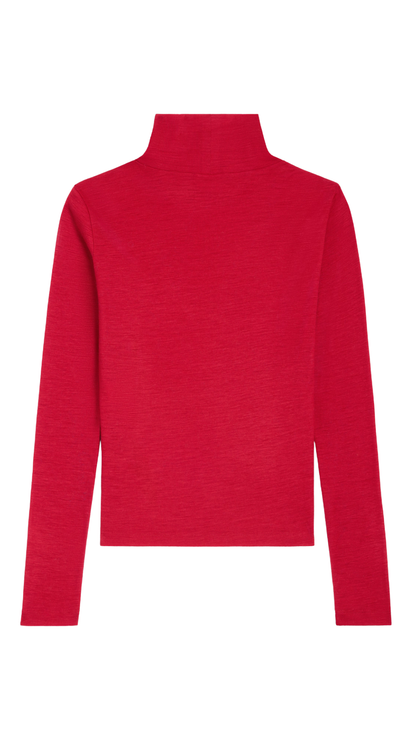 Turtleneck Top In Rouge Cerise/Navy Wool Jersey