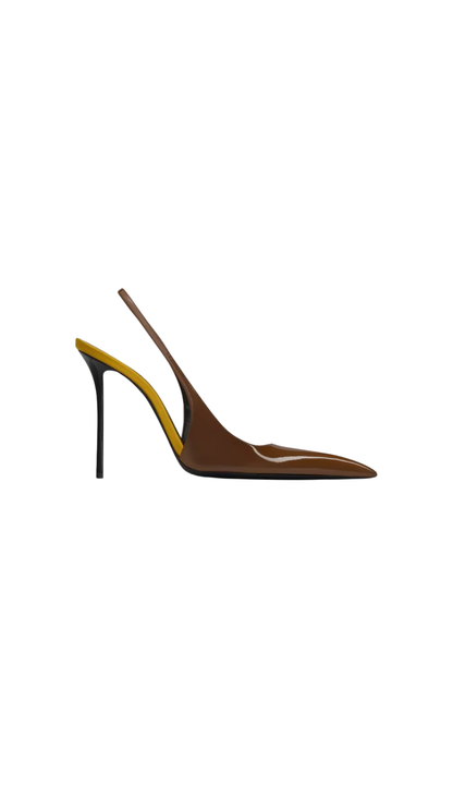 Amalia Slingback Pumps In Wood & Ocre Patent Leather