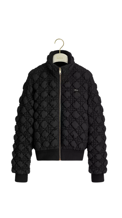 Zipped Macrocannage Jacket in Black Quilted Technical Fabric
