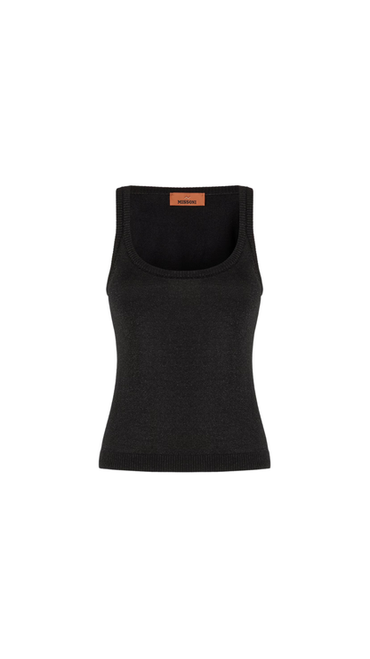 Viscose Lamé Tank Top in Black