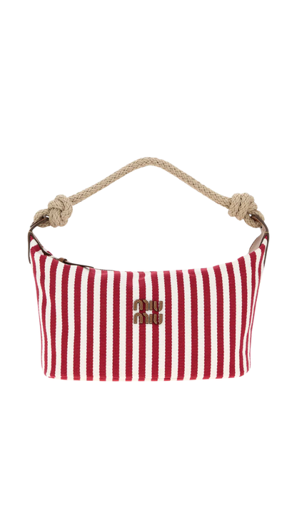 Cotton and Leather Pouch in Red/White