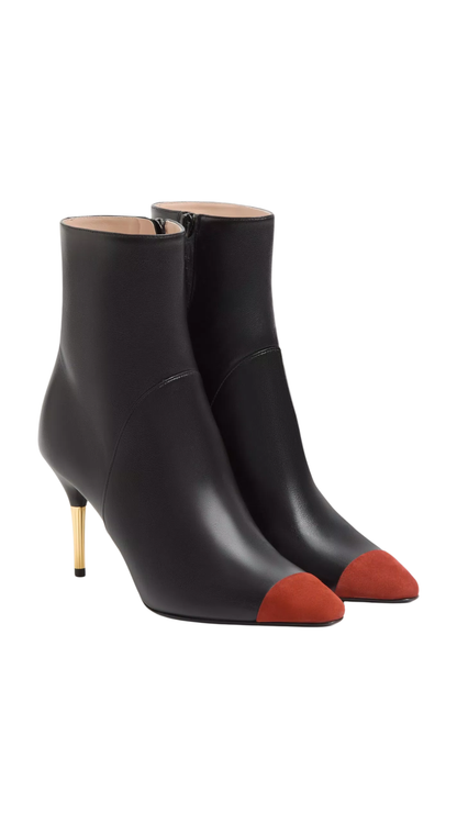Sinead Ankle Boot in Black/Rust Nappa and Suede 85mm