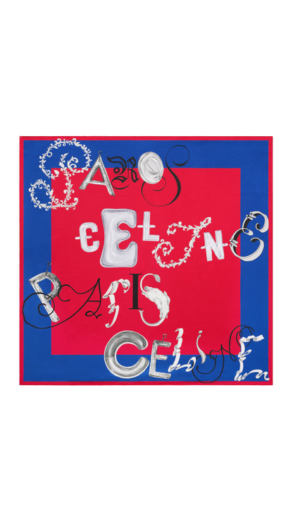 Square in Red/Blue/Multicolor Silk Twill