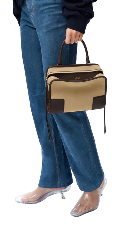 Small Amazona 180 Bag in Suede in Oro/Chocolat