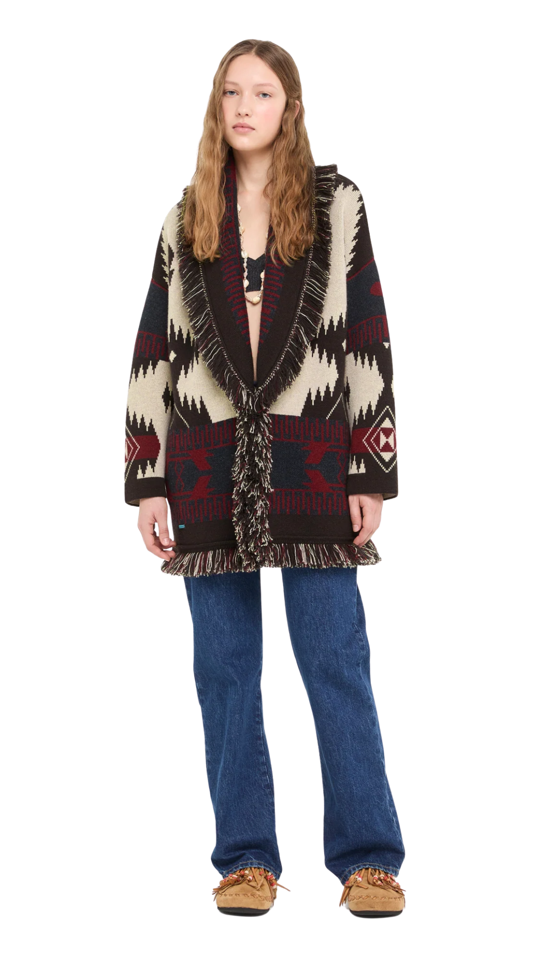 Icon Jacquard Cardigan in Canvas/Coffee