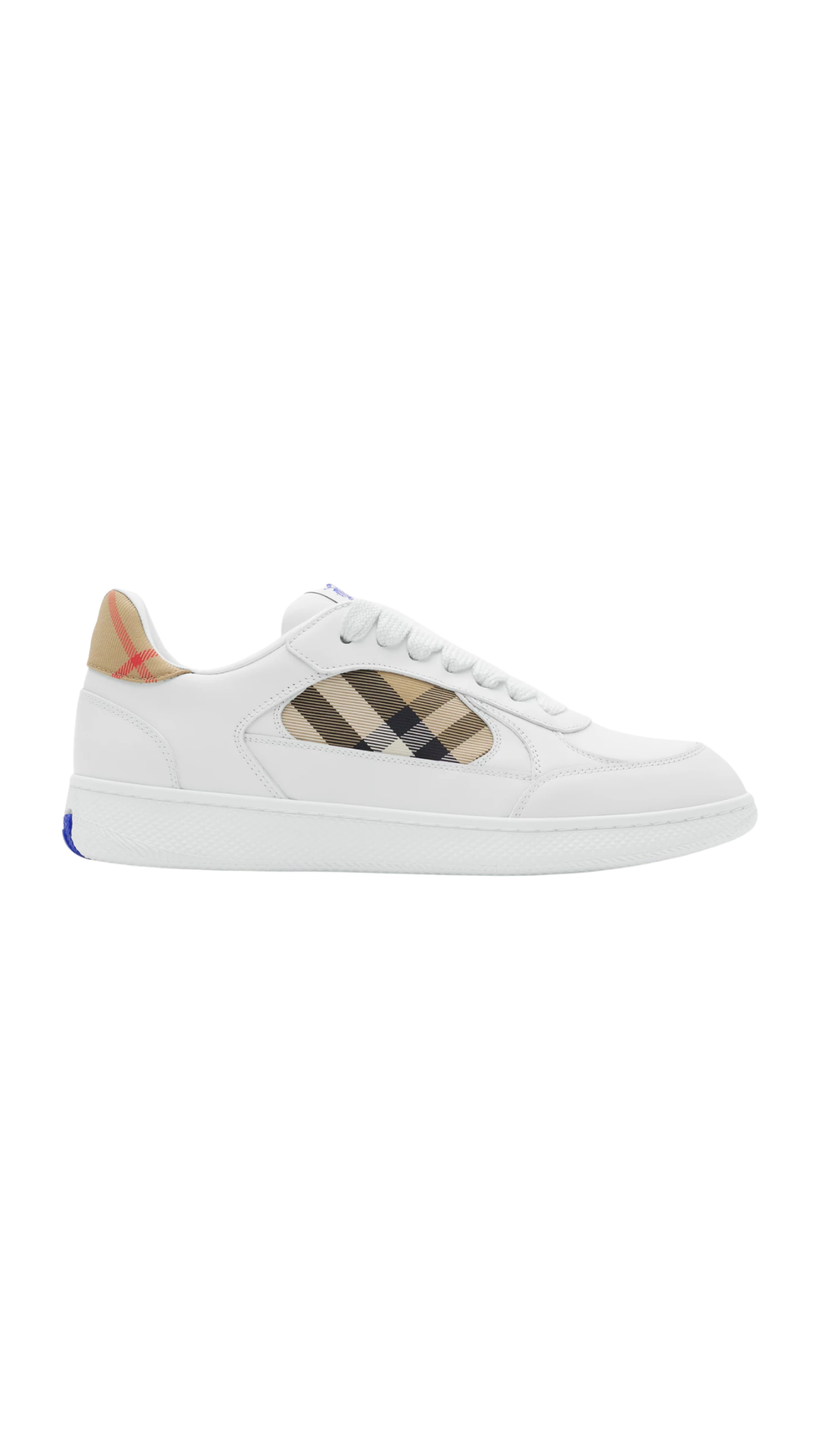 Leather and Check Terrace Sneakers in White/Sand Beige