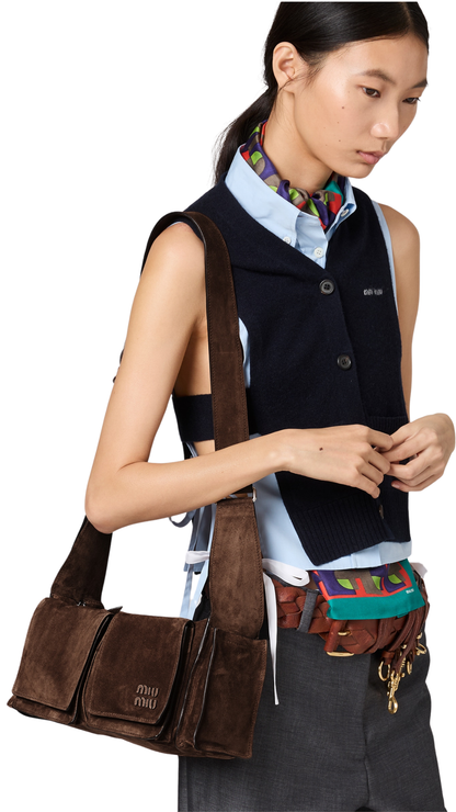 Utilitaire in Dark Brown Suede Shoulder Bag