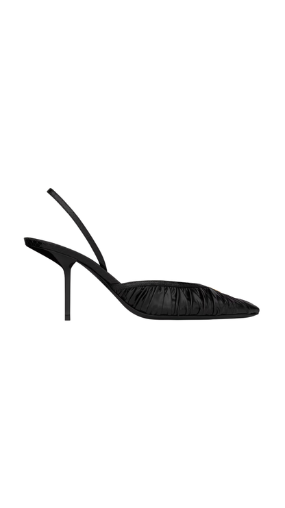 Folie Slingback Pumps in Black Smooth Leather and Faux-Python