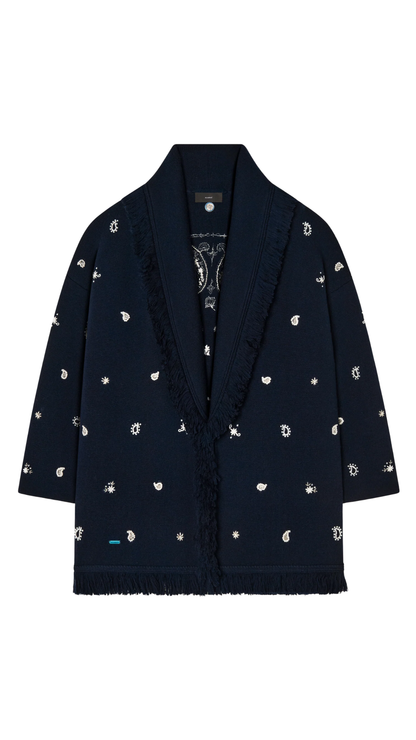 Echoes Of The Bandana Cardigan in Midnight Blue/Chalk