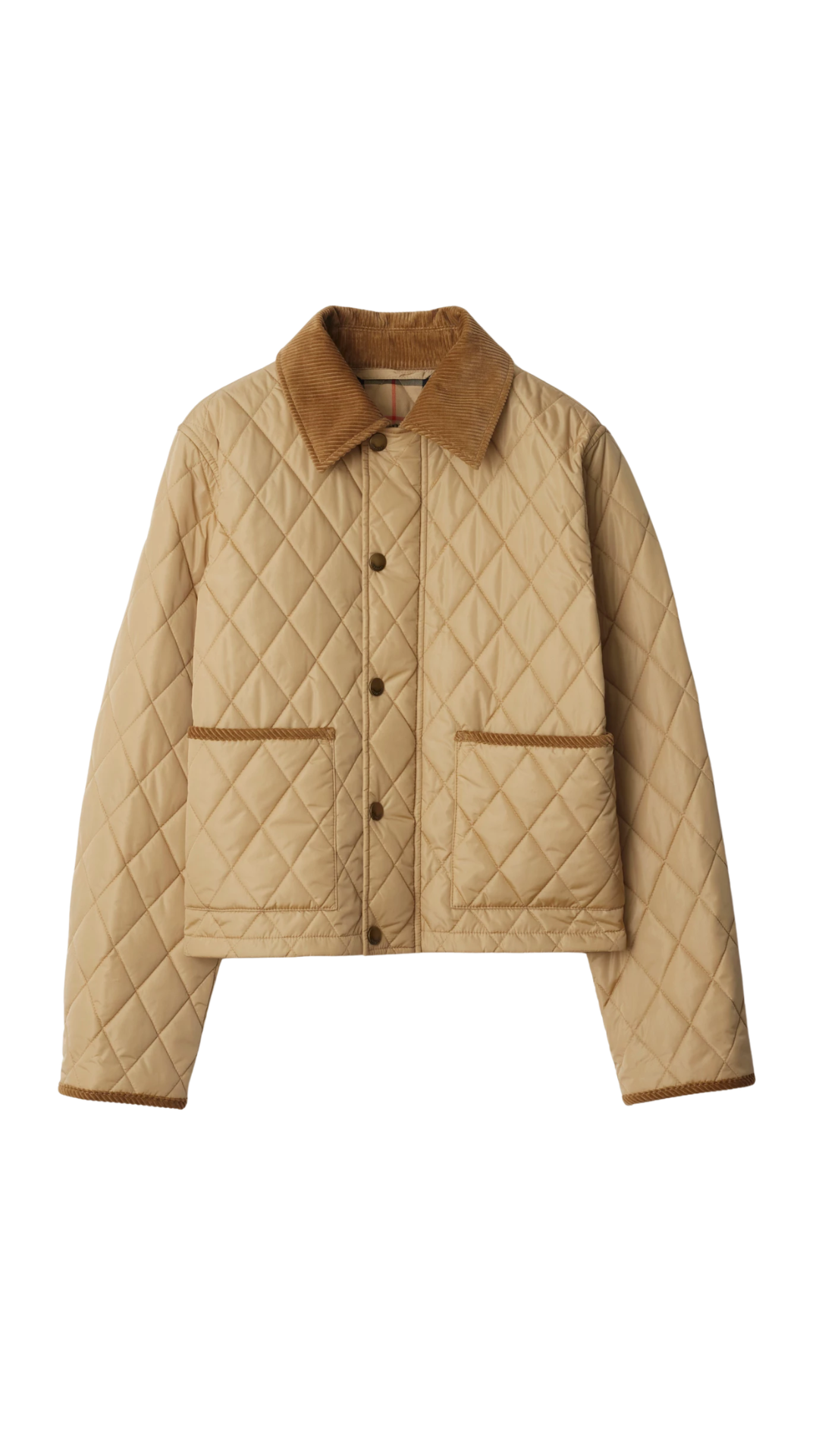 Cropped Quilted Nylon Jacket in Flax Beige/Sand Beige