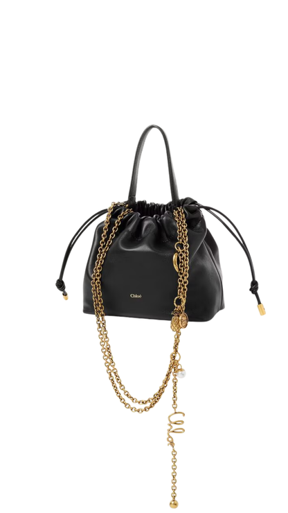 Bolso de hombro Mini Chloé Icons con cadena en piel suave negra