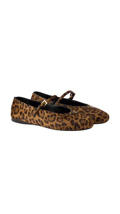 Printed Leather Ballerinas Honey
