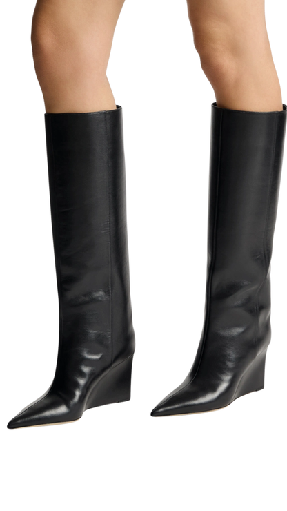 Blake Knee Boot 85 in Black Smooth Leather Knee-High Boots with Wedge Heel