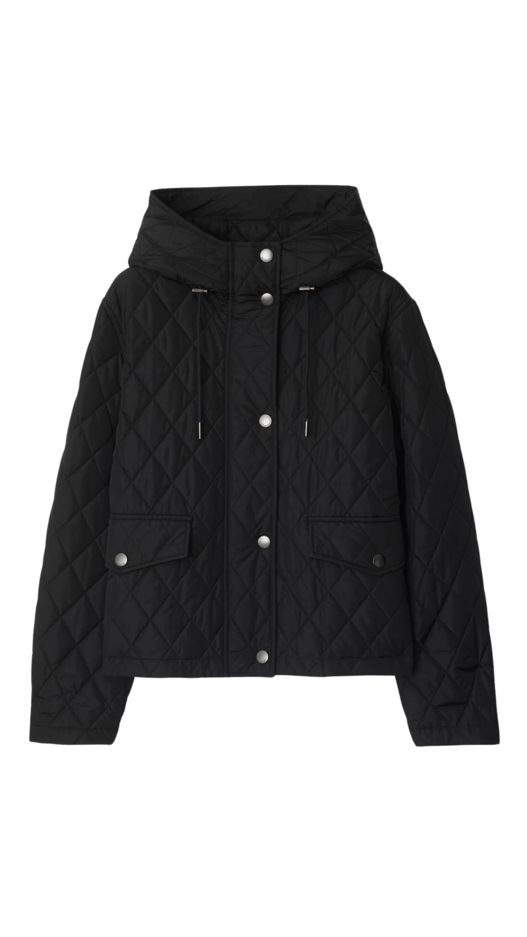 Cropped Quilted Nylon Hooded Jacket in Black
