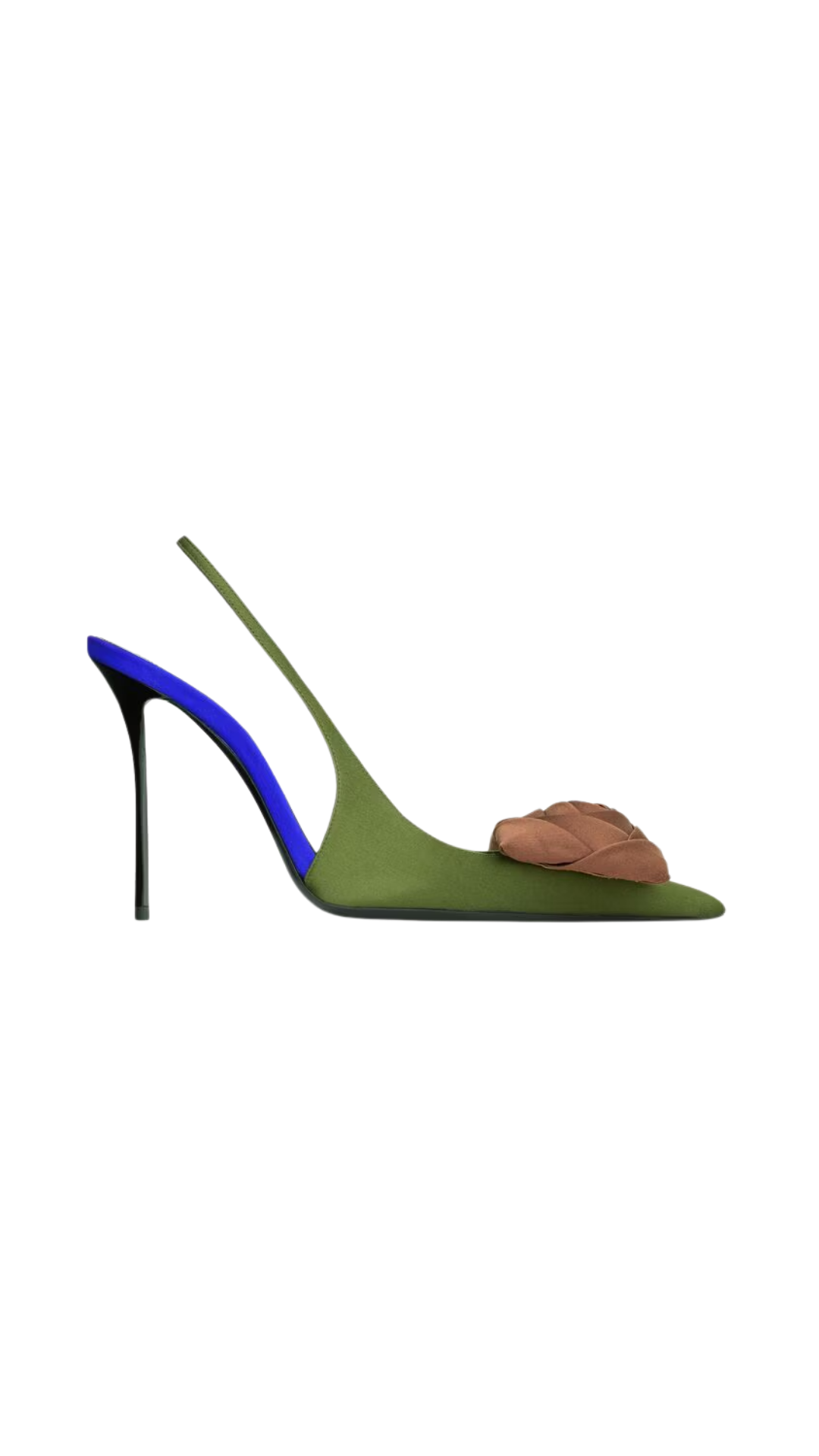 Amalia Slingback Pumps In Dark Olive & Pecan Brown Satin Crepe