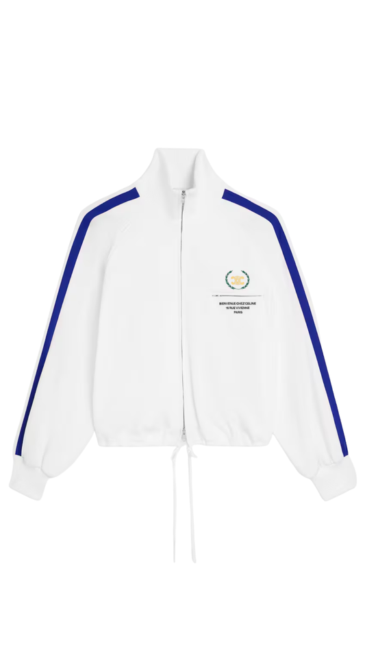 Tracksuit Jacket in White/Blue Double-Face Jersey