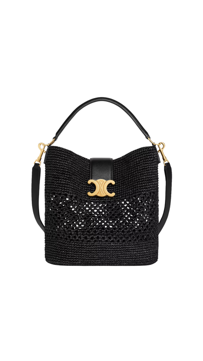 Medium Louise Bucket in Black Raffia and Calfskin