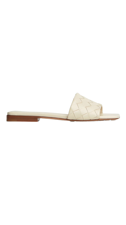 Parco Flat Mule in Sea Salt Intrecciato Leather
