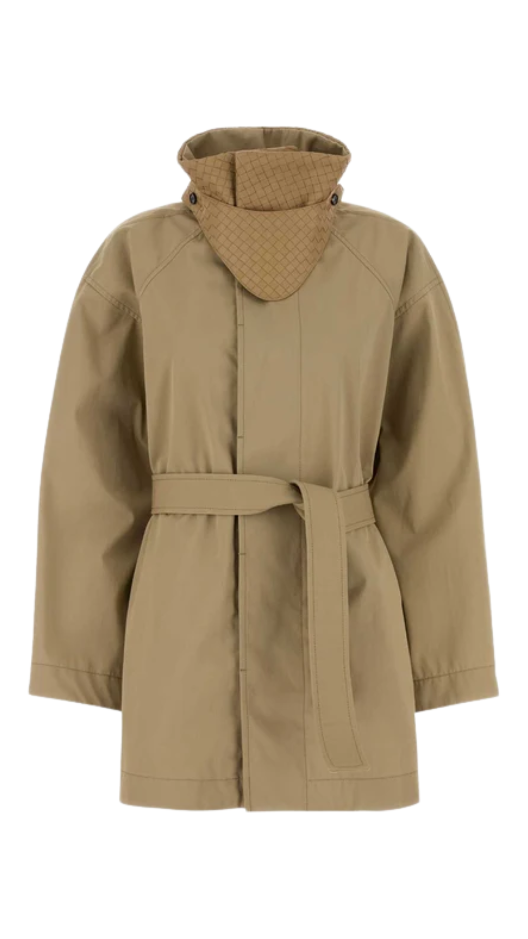 Cotton Trench Coat in Sahara with Intrecciato Leather Undercollar