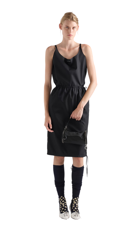 Re-Nylon and Leather Foldable Mini-Bag in Black