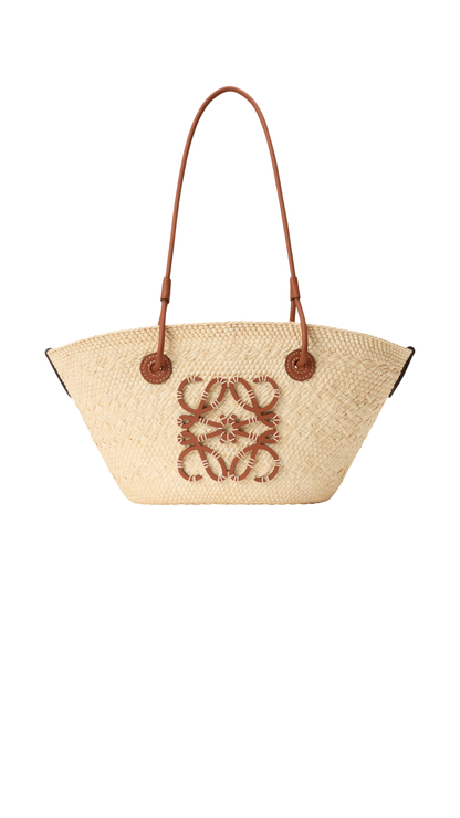 Small Anagram Basket Bag in Natural/Tan Praca Palm and Calfskin