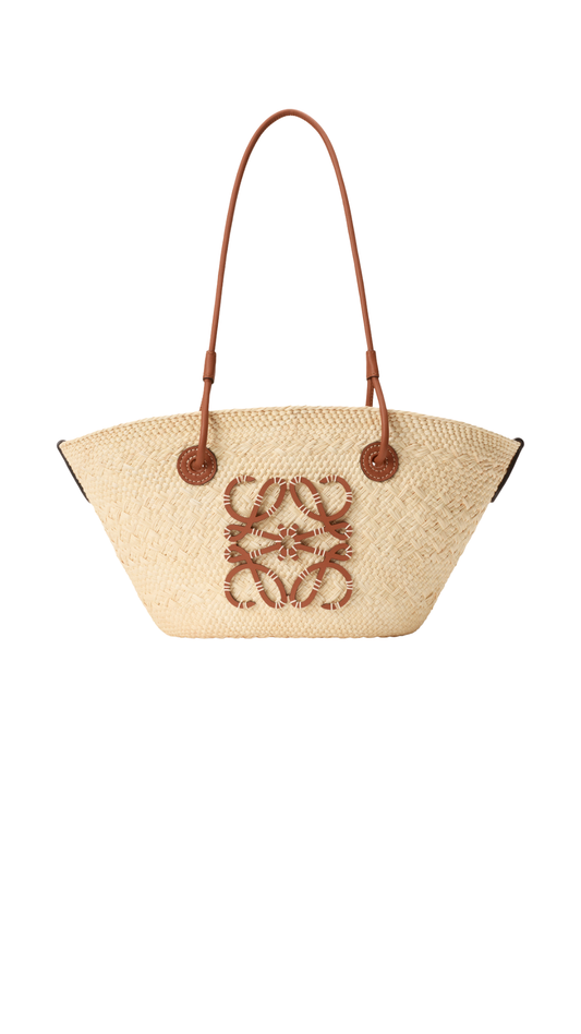 Small Anagram Basket Bag in Natural/Tan Praca Palm and Calfskin