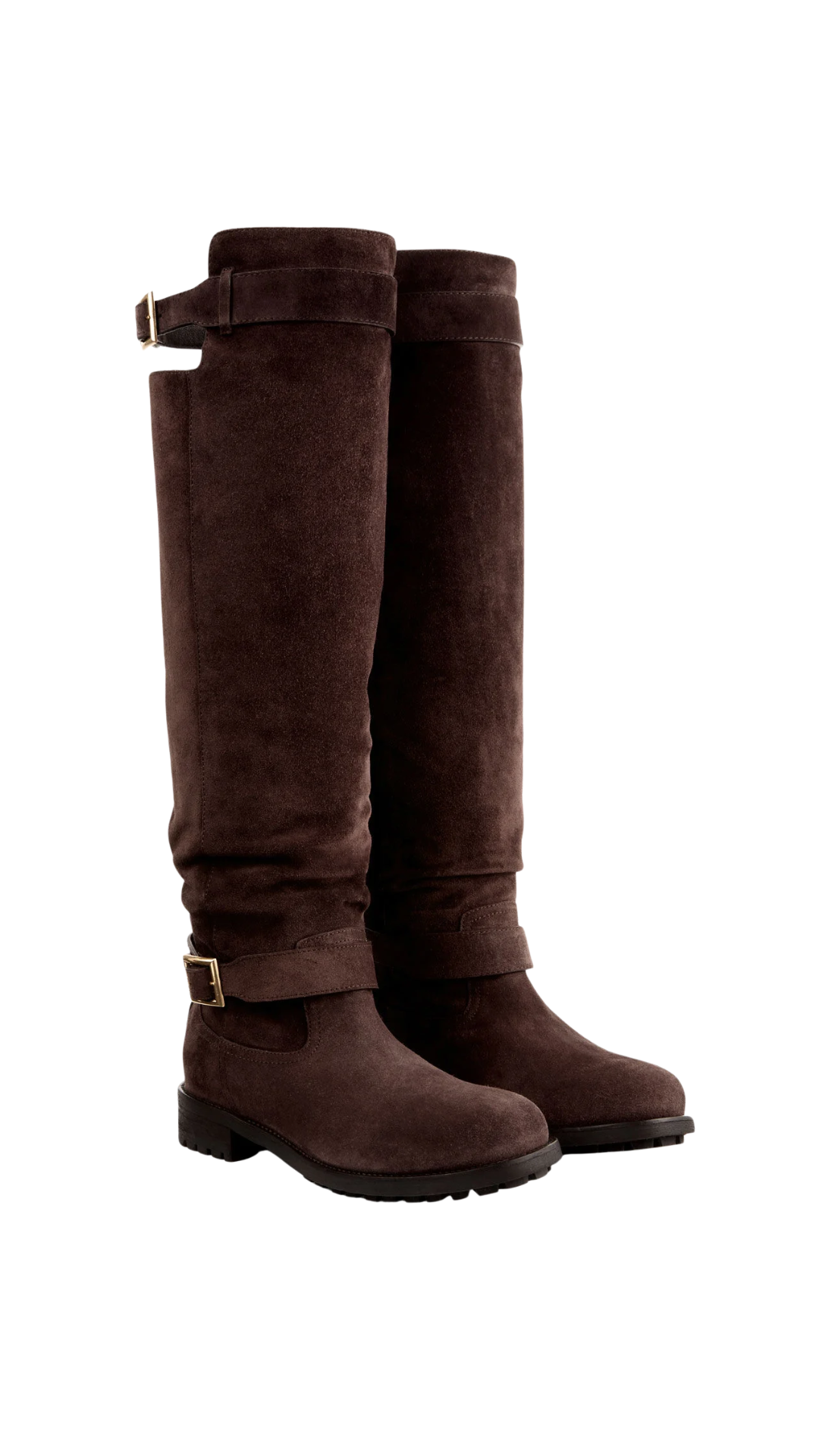 Biker Knee Boot in Chocolate Velvet Suede Knee-High Biker Boots