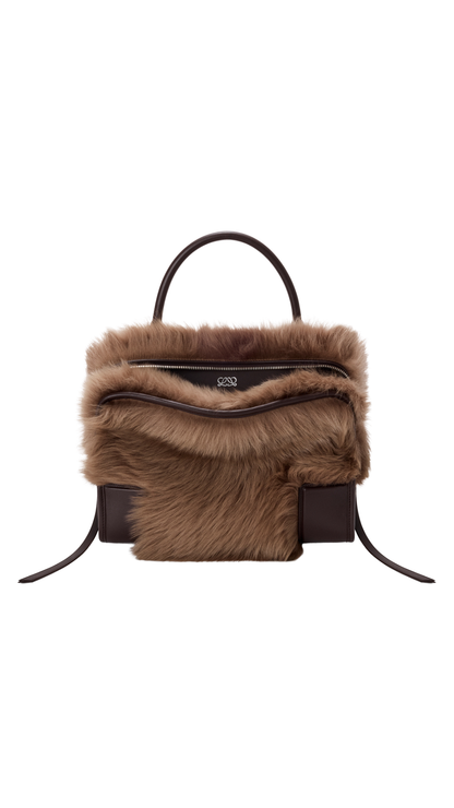 Medium Amazona 180 Bag in Brown/Dark Chestnut Soft Calfskin and Shearling