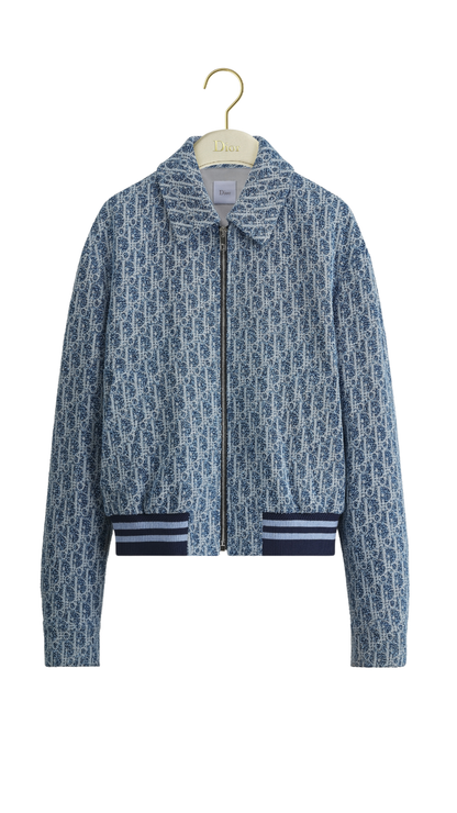 Dioriviera Zipped Jacket Blue Spongy Dior Oblique Double-Faced Cotton-Blend Tweed