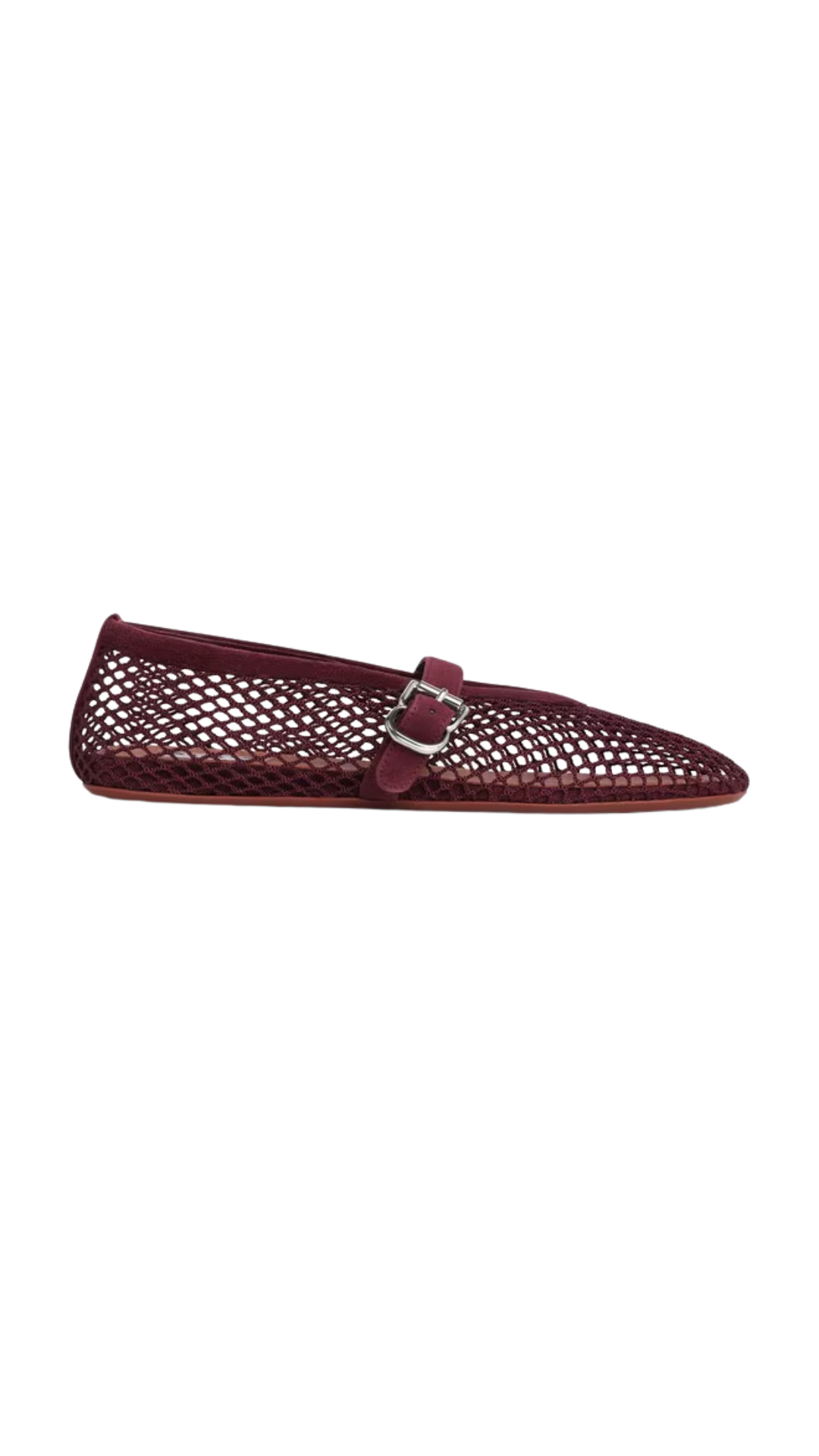 Ballet Flats in Garnet Red Fishnet and Suede