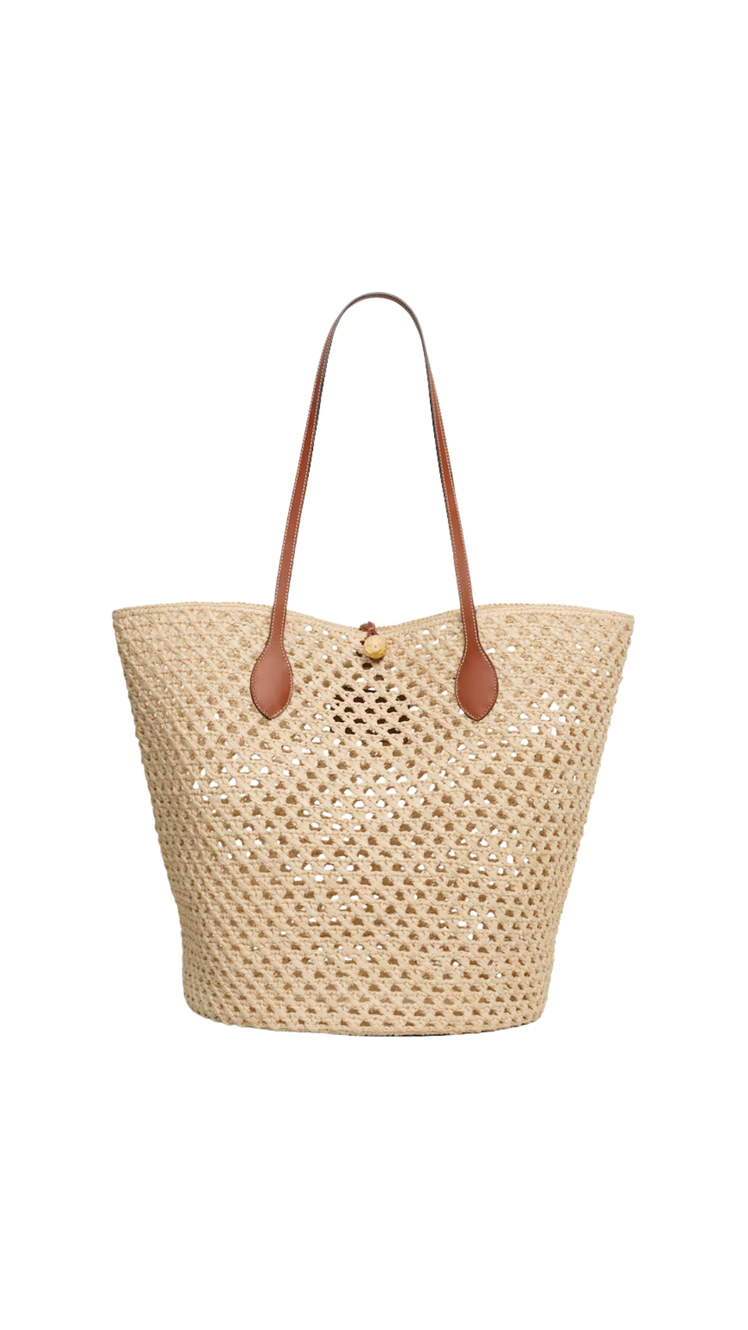 Bucket Triomphe Beads Basket in Tan Raffia and Calfskin