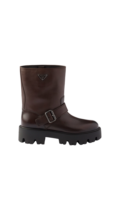 Leather Mid-Calf Boots in Teak