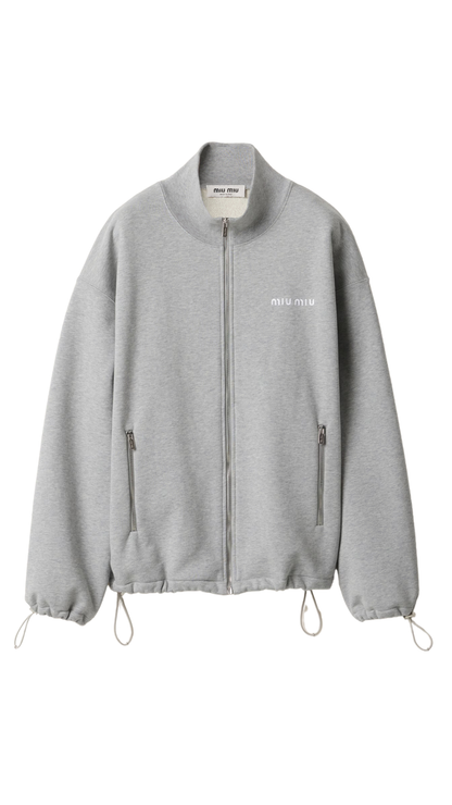 Cotton Fleece Zipper Sweatshirt in Grey
