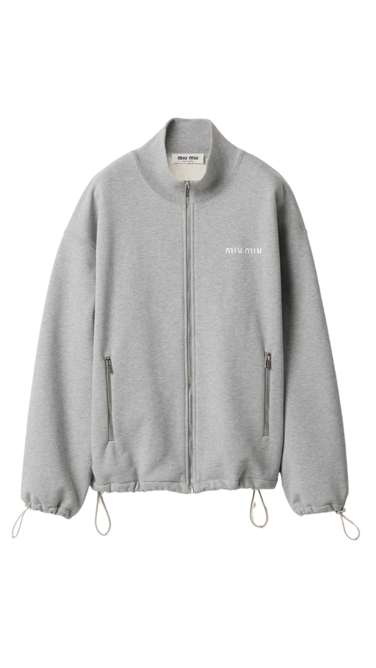 Cotton Fleece Zipper Sweatshirt in Grey