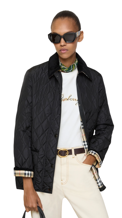 Quilted Nylon Barn Jacket in Black