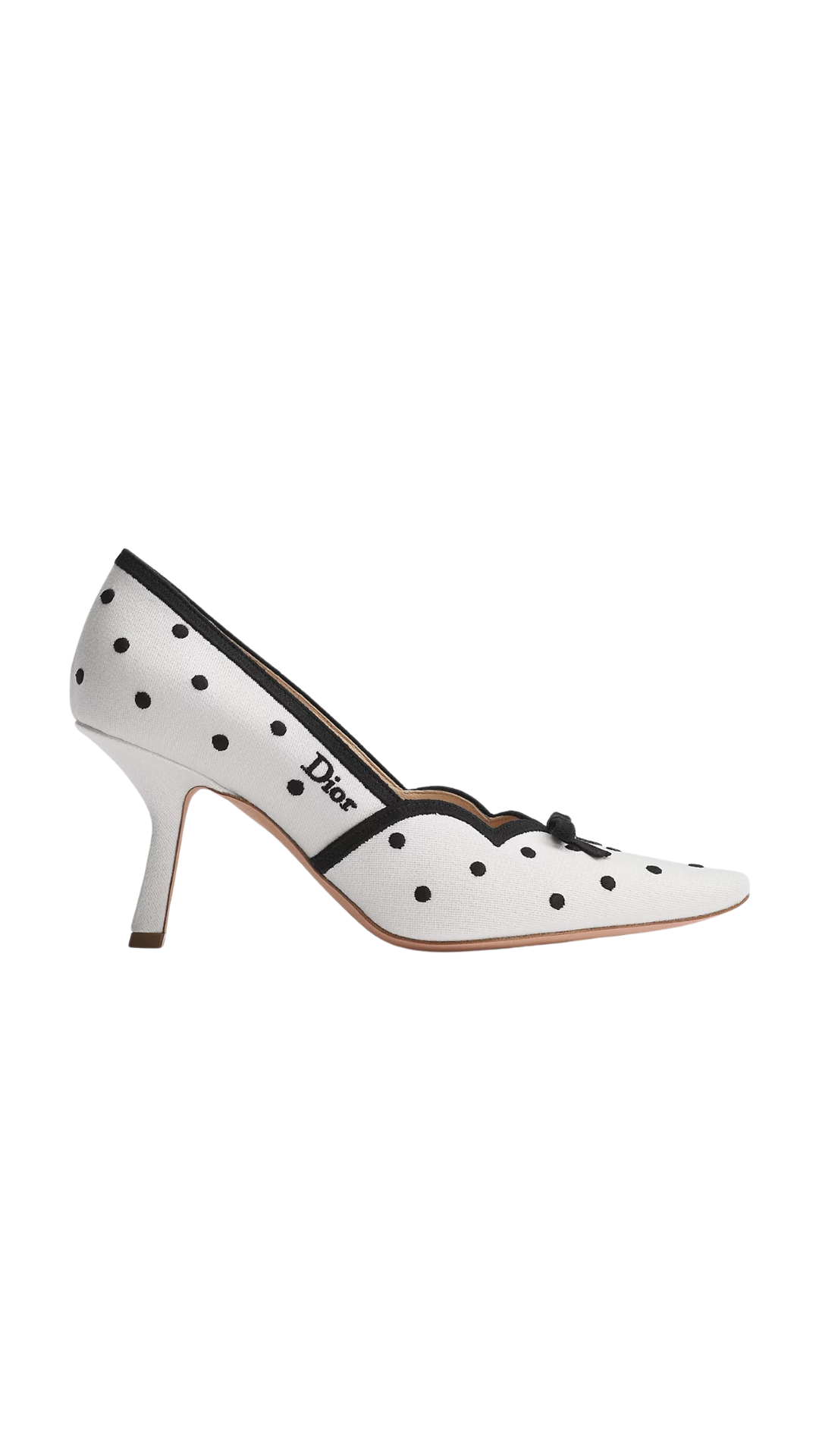 Romance Pump White Cotton Embroidered with Black PolkaDior Motif