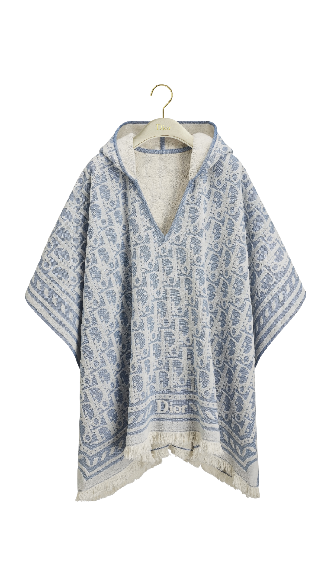 Dioriviera Dior Oblique Hooded Poncho in Blue and White Terry Cotton