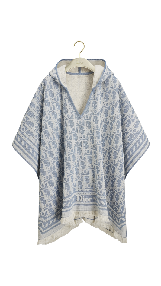 Dioriviera Dior Oblique Hooded Poncho in Blue and White Terry Cotton