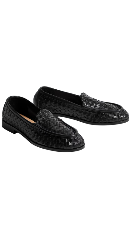 Silenzio Loafer in Black Intrecciato Leather Supple Loafer